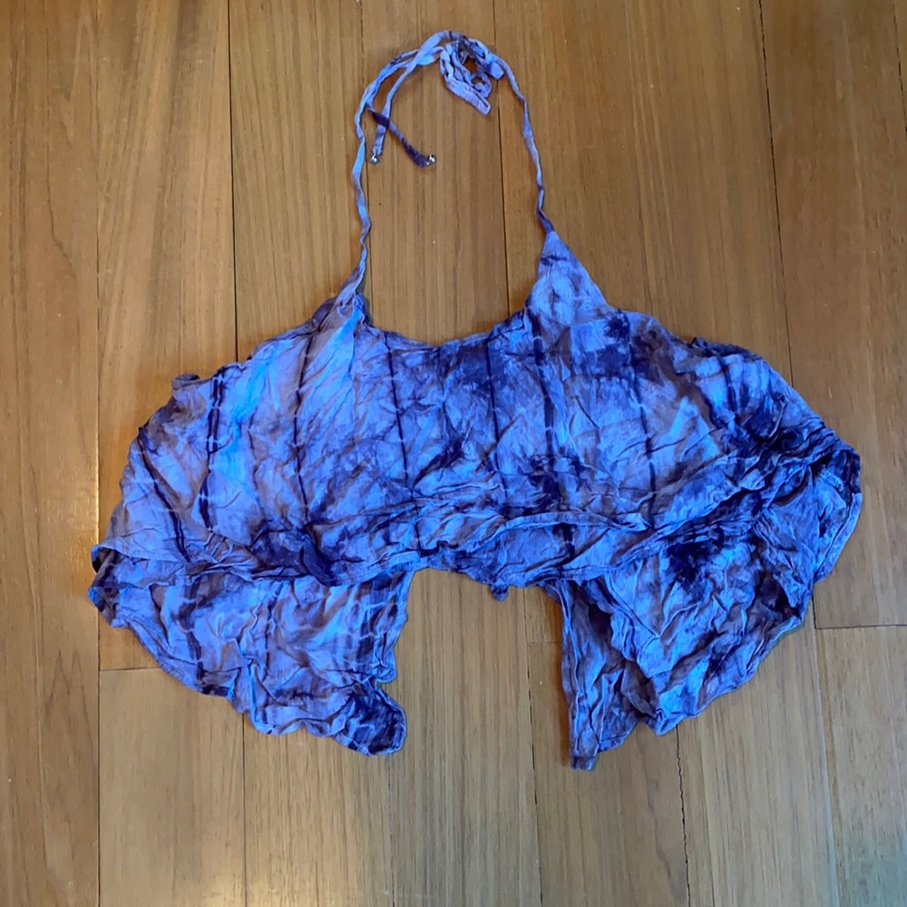 Tie-dye high-low flowy halter crop top with ties